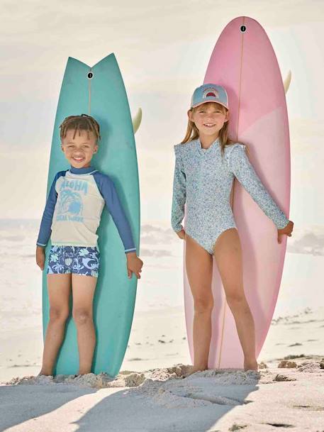 1-delig UV-bestendig meisjesbadpak grijsblauw - vertbaudet enfant 