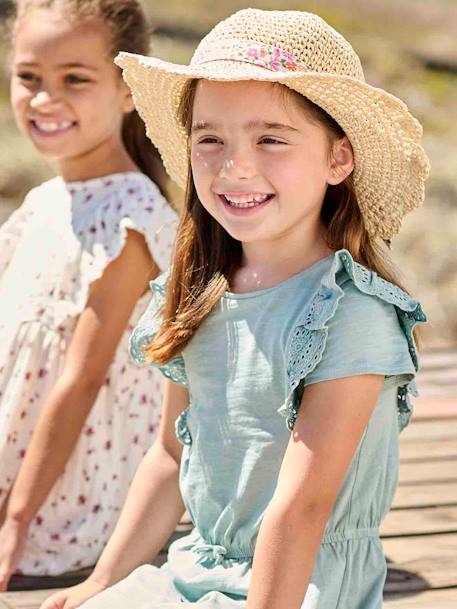 Robe avec volants en broderie anglaise fille marine+vert de gris - vertbaudet enfant 