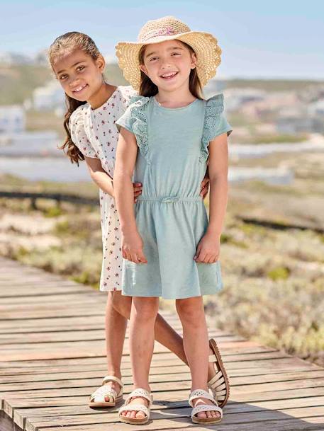 Robe avec volants en broderie anglaise fille marine+vert de gris - vertbaudet enfant 