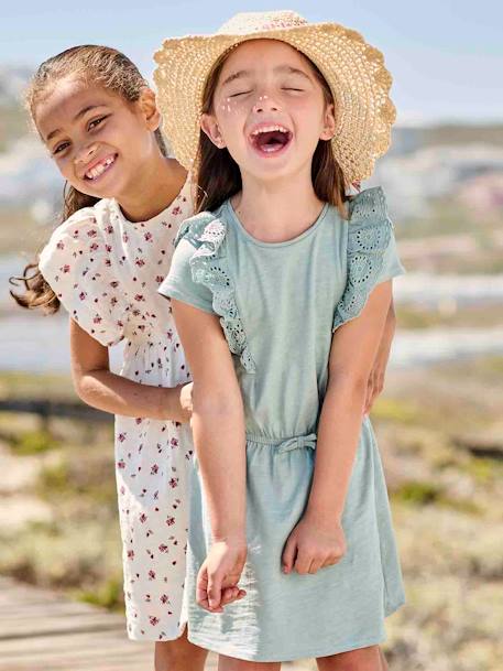 Robe avec volants en broderie anglaise fille marine+vert de gris - vertbaudet enfant 