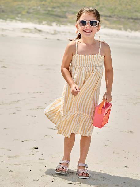 Robe à smocks rayée en seersucker fille rayé jaune - vertbaudet enfant 