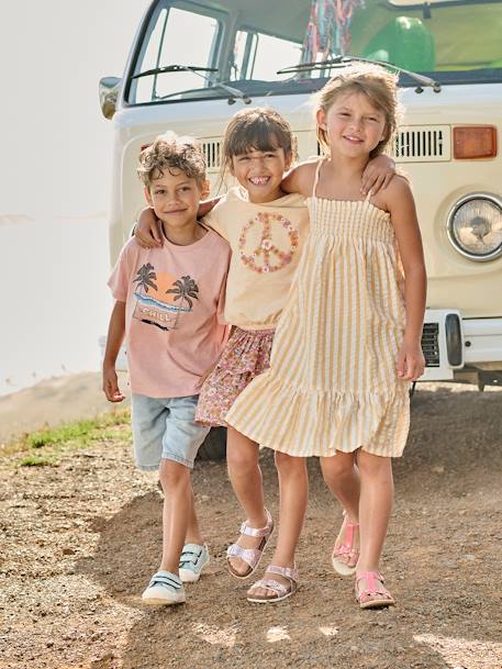 Robe à smocks rayée en seersucker fille rayé jaune - vertbaudet enfant 