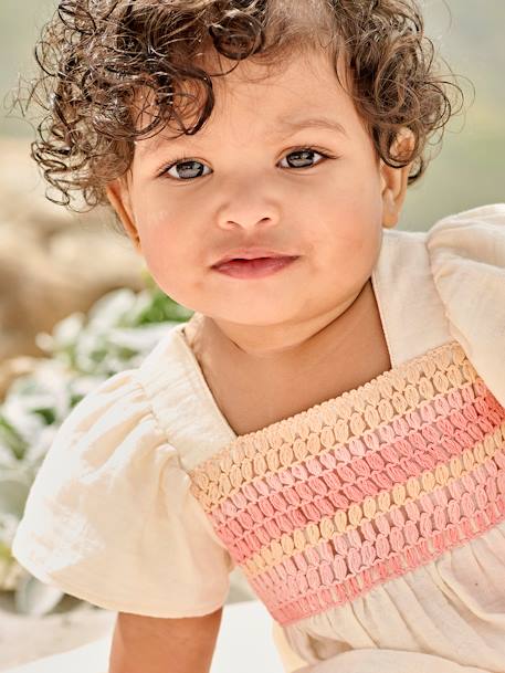 Blouse en gaze de coton bébé encolure en crochet écru - vertbaudet enfant 