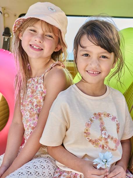Meisjesshirt elastisch Freedom abrikoos (poederkleur) - vertbaudet enfant 