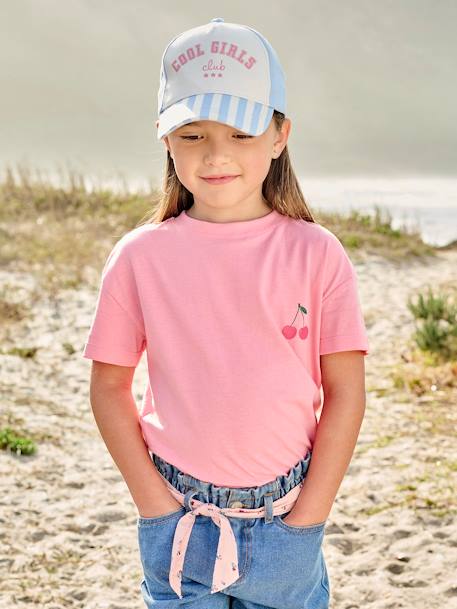 Effen Basics meisjesshirt met korte mouwen abrikoos+snoepjesroze - vertbaudet enfant 