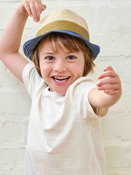 Driekleurige hoed in panamastijl met stro-look voor jongens hout - vertbaudet enfant 