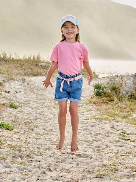 Effen Basics meisjesshirt met korte mouwen abrikoos+snoepjesroze - vertbaudet enfant 
