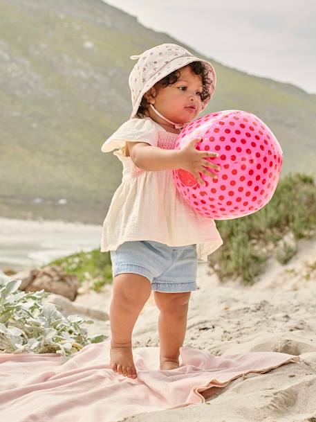 Short bébé fille paperbag avec ceinture imprimée denim bleached - vertbaudet enfant 