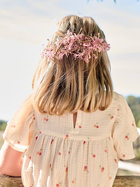 Blouse en gaze de coton bio fille manches papillon écru+rose - vertbaudet enfant 