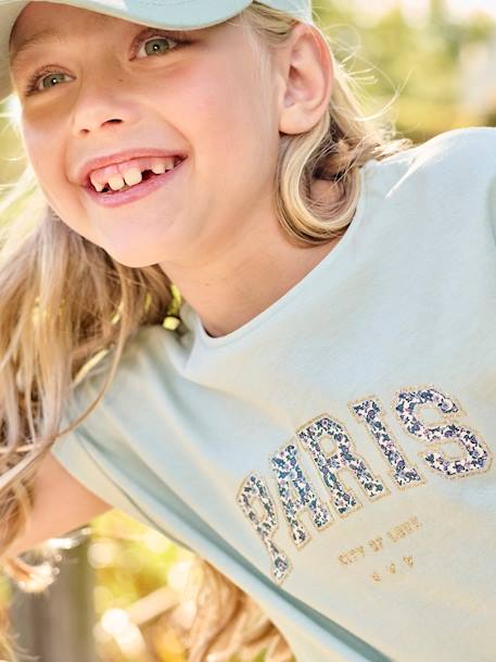 T-shirt à message motifs fleurs fille bleu ciel+écru+jaune pâle+marine - vertbaudet enfant 