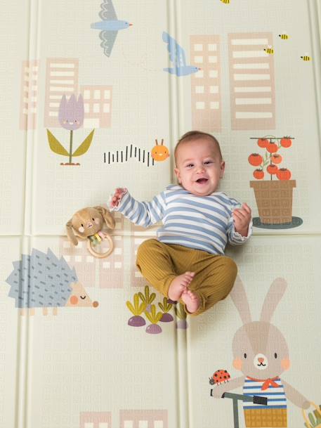 Tapis Mousse - BEIGE CLAIR UNI AVEC DECOR+GRIS CLAIR UNI AVEC DECOR - vertbaudet enfant 