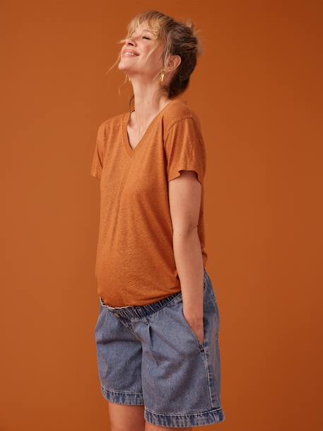 Zwangerschapsshirt met V-hals, iriserend linnen ENVIE DE FRAISE karamel - vertbaudet enfant 