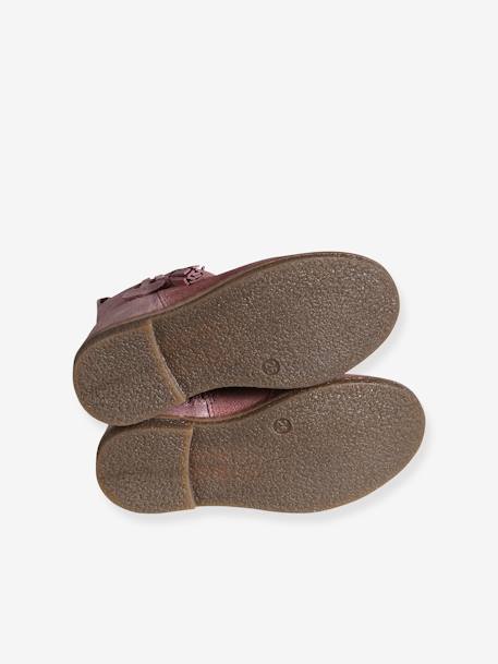 Boots enfant fille cuir à pompon zippées camel+rose - vertbaudet enfant 