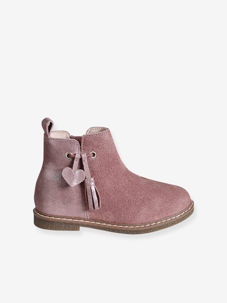 Boots enfant fille cuir à pompon zippées camel+rose - vertbaudet enfant 