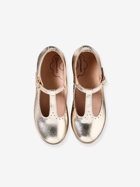 Ballerines cuir fille beige imprimé+or - vertbaudet enfant 