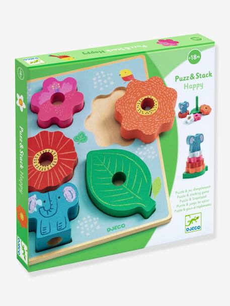 Puzzle d'encastrement et jeu d'empilement 'Puzz & Stack Happy' - DJECO multicolore - vertbaudet enfant 