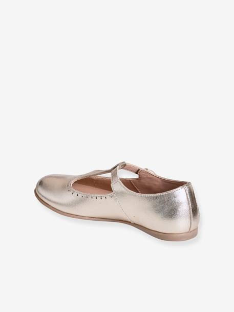 Ballerines cuir fille beige imprimé+or - vertbaudet enfant 