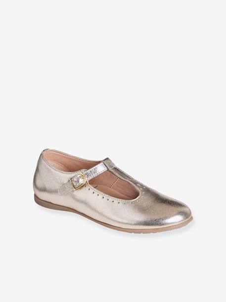Ballerines cuir fille beige imprimé+or - vertbaudet enfant 