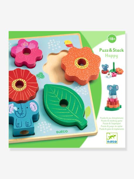 Puzzle d'encastrement et jeu d'empilement 'Puzz & Stack Happy' - DJECO multicolore - vertbaudet enfant 