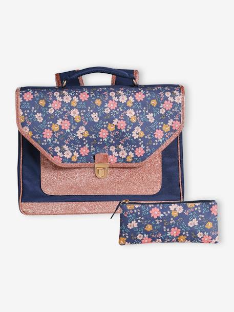 Cartable fille personnalisable + trousse Flowers marine - vertbaudet enfant 