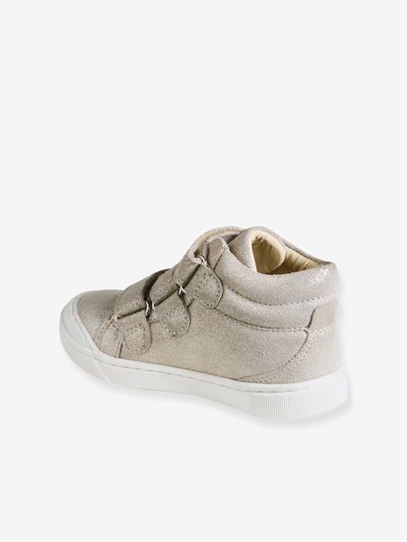 Leren MID-sneakers met klittenband, kleutercollectie meisjes beige, bedrukt+goud+marineblauw - vertbaudet enfant 