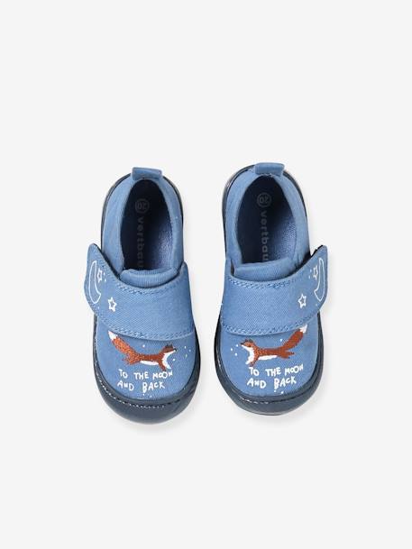 Chaussons scratchés bébé en toile denim bleu imprimé+bleu jean - vertbaudet enfant 