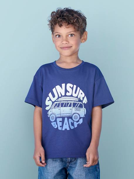Jongensshirt met vakantiemotief inktblauw+mandarijn+turquoiseblauw - vertbaudet enfant 