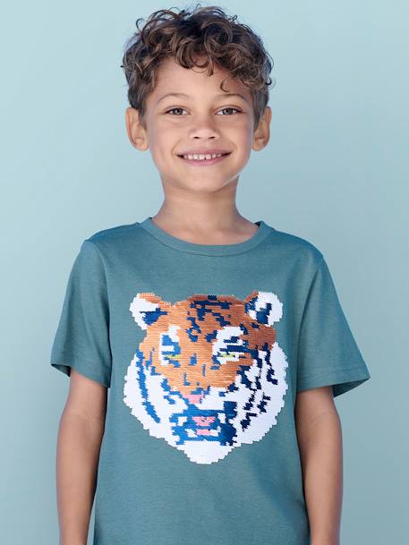 Tee-shirt garçon motif à sequins réversibles blanc+bleu nuit+bleu océan+écru+vert d'eau - vertbaudet enfant 