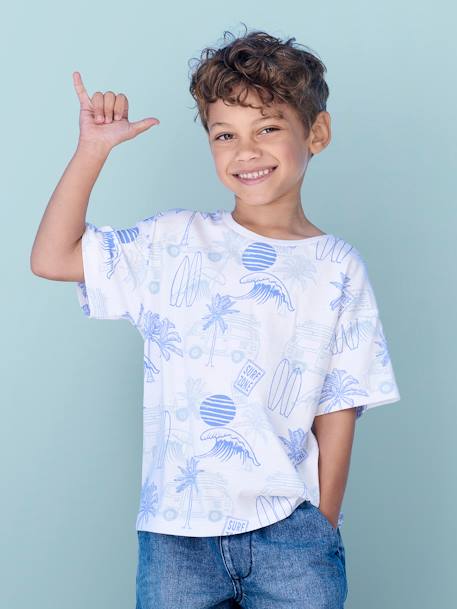 Tee-shirt motifs graphiques vacances garçon blanc imprimé+bleu ardoise+vert imprimé - vertbaudet enfant 