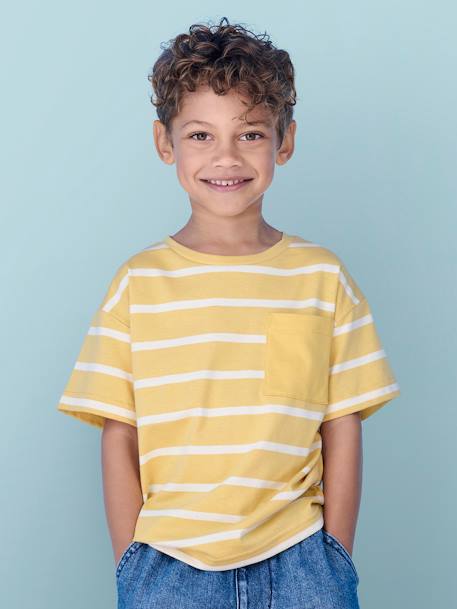 Tee-shirt rayé garçon personnalisable ocre+vert d'eau - vertbaudet enfant 