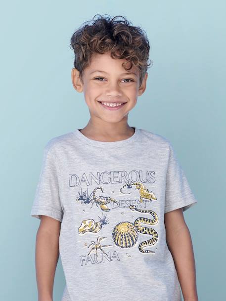 Tee-shirt Basics motifs animaliers garçon gris chiné - vertbaudet enfant 