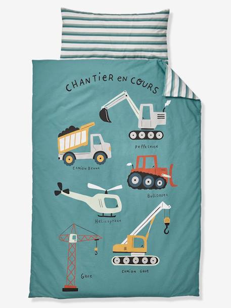 Couchage de sieste maternelle personnalisable MINILI ENGINS vert imprimé - vertbaudet enfant 