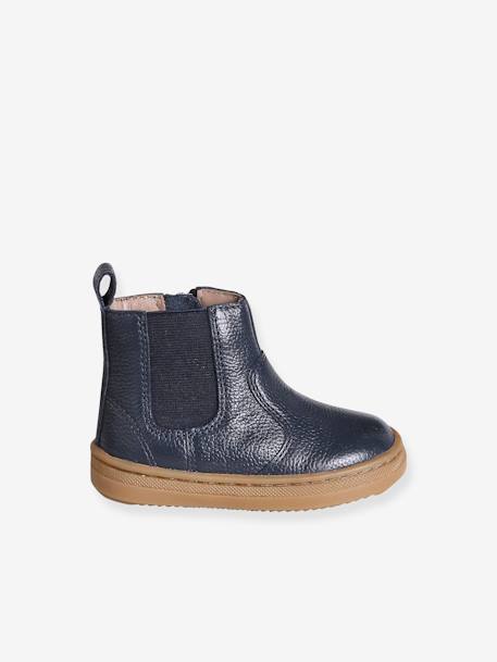Boots zippées cuir bébé marine - vertbaudet enfant 