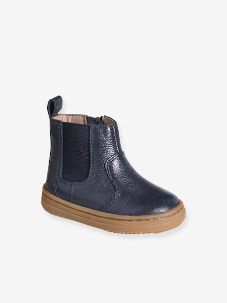 Boots zippées cuir bébé marine - vertbaudet enfant 