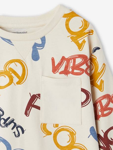Jongensshirt in sweaterlook met print ecru+gemêleerd wit+korstmos+pecannoot - vertbaudet enfant 