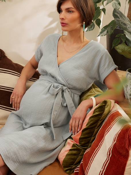 Robe grossesse en gaze de coton bio argile+vert sauge - vertbaudet enfant 