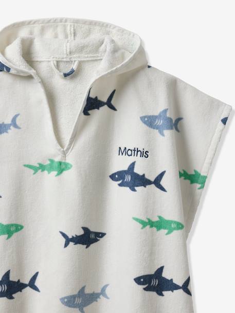 Poncho de bain enfant REQUINS personnalisable, avec coton recyclé blanc imprimé - vertbaudet enfant 