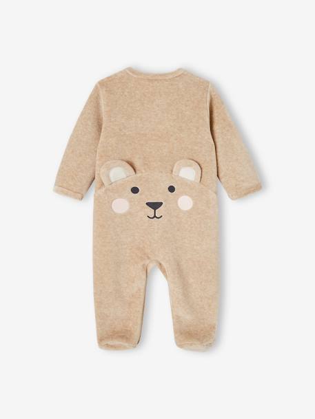 Pyjama bébé mixte velours animal personnalisable beige chiné+gris chiné - vertbaudet enfant 