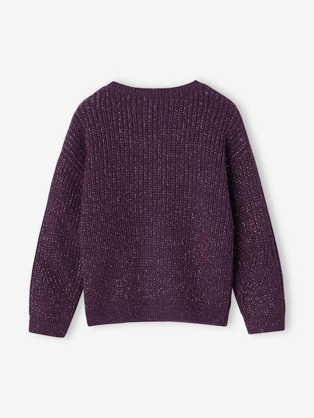 Pull fille maille perlée animation badge irisé anthracite+violet - vertbaudet enfant 