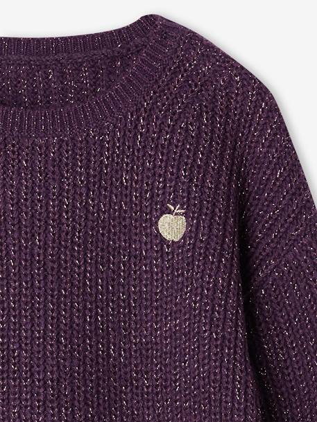 Pull fille maille perlée animation badge irisé anthracite+violet - vertbaudet enfant 