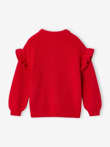 Pull fille brodé manches volantées écru+rayé marine+rouge - vertbaudet enfant 
