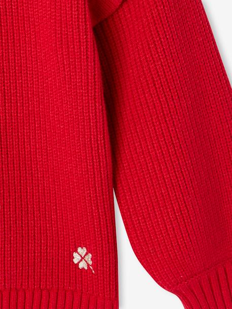 Pull fille brodé manches volantées écru+rayé marine+rouge - vertbaudet enfant 