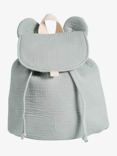 Sac à dos personnalisable en gaze de coton animation oreilles rose poudré+vert sauge - vertbaudet enfant 