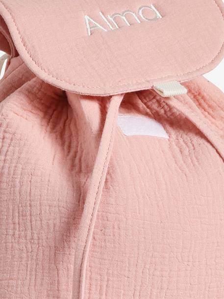 Sac à dos personnalisable en gaze de coton animation oreilles rose poudré+vert sauge - vertbaudet enfant 