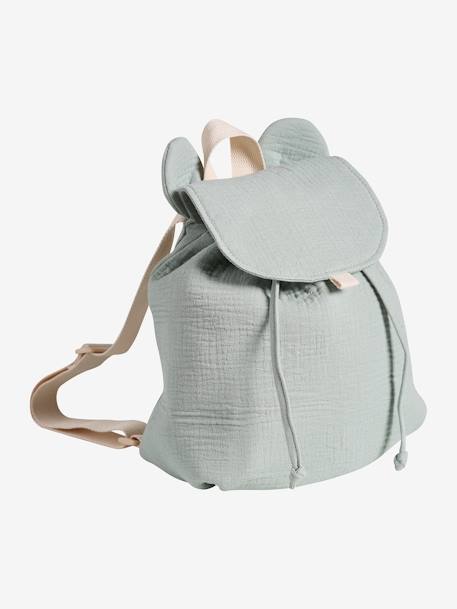 Sac à dos personnalisable en gaze de coton animation oreilles rose poudré+vert sauge - vertbaudet enfant 