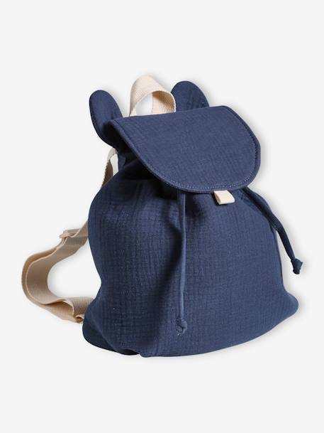 Sac à dos personnalisable en gaze de coton animation oreilles bleu nuit+rose poudré+vanille+vert sauge - vertbaudet enfant 