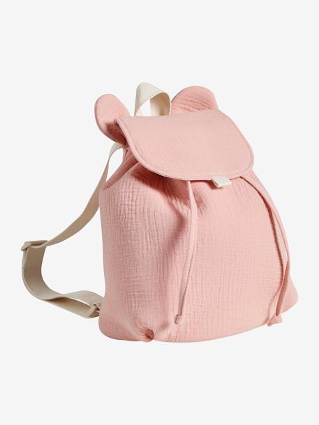 Sac à dos personnalisable en gaze de coton animation oreilles rose poudré+vert sauge - vertbaudet enfant 