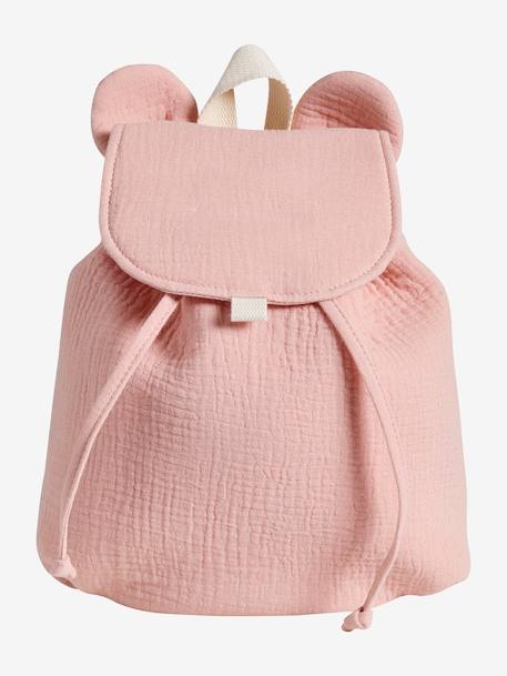 Sac à dos personnalisable en gaze de coton animation oreilles rose poudré+vert sauge - vertbaudet enfant 