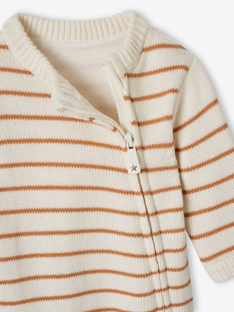 Ensemble combinaison et bonnet en tricot rayé bébé noisette - vertbaudet enfant 