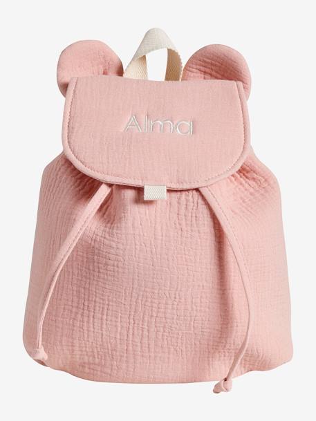 Sac à dos personnalisable en gaze de coton animation oreilles rose poudré+vert sauge - vertbaudet enfant 